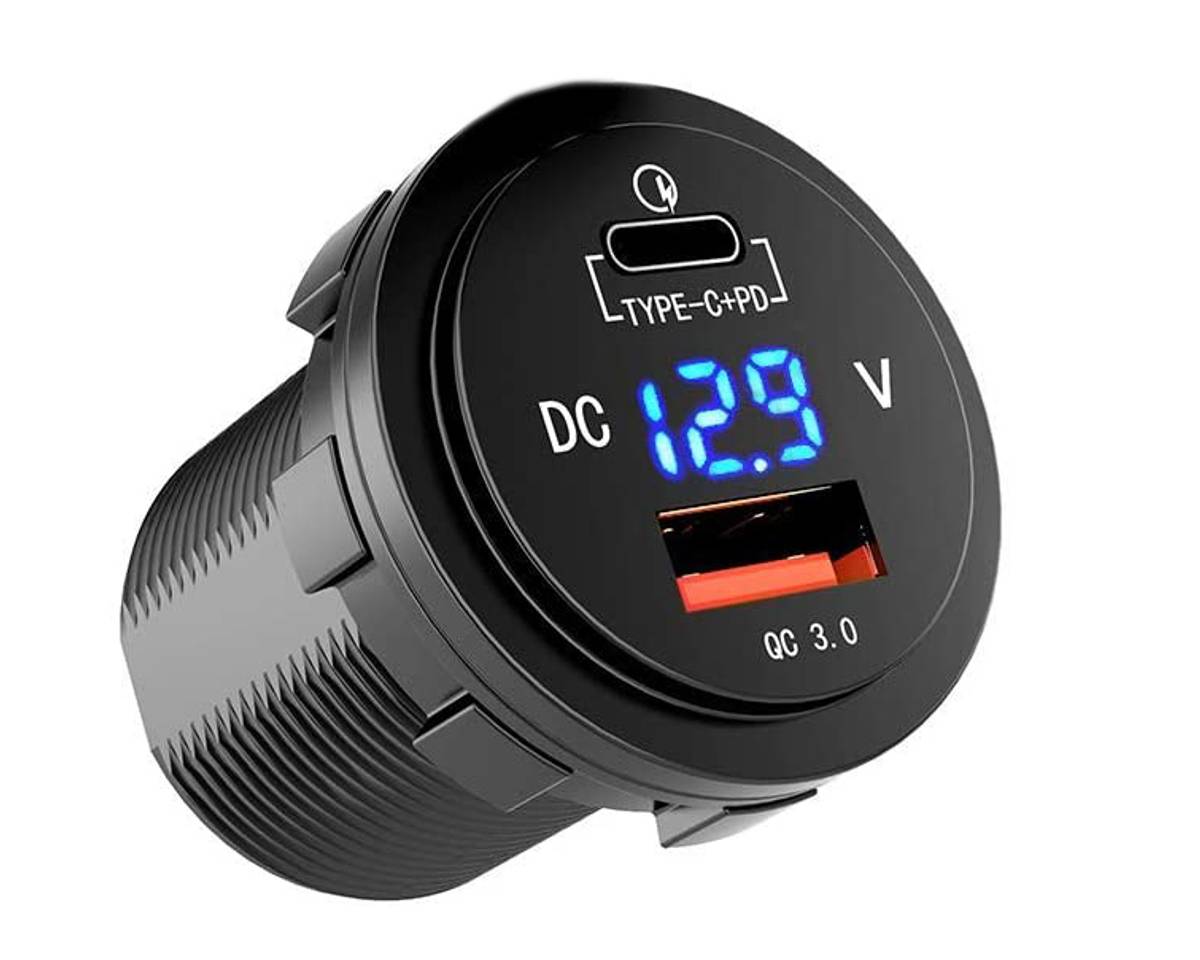  4 CONNECT Voltmeter med USB-C/A, vanntett,12-24V